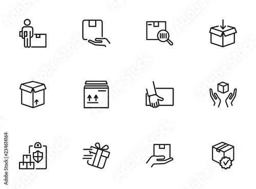 Delivery line icon set. Courier, gift, parcel. Shipment concept. Can be used for topics like postal service, logistics, internet store
