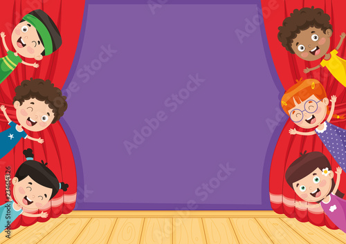 Vector Illustration Of Children At Theatre