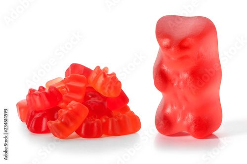 Red fruit gummy candy in the form of a grizzly bear. Jelly Bean