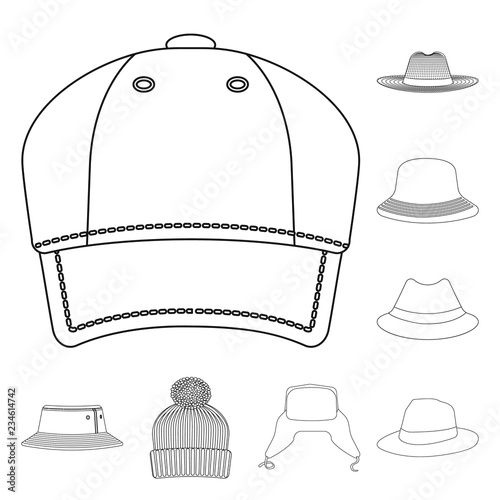 Vector illustration of headgear and cap logo. Set of headgear and accessory vector icon for stock.