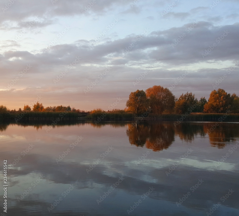 Evening on the forest lake