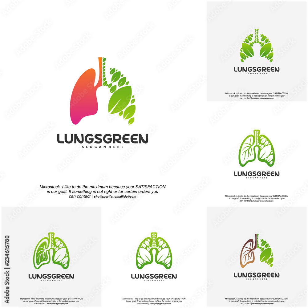 Set of Lung care logo designs vector, Nature Lungs logo concept vector, Lungs Health logo template