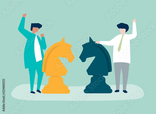 Characters of two businessmen playing chess illustration