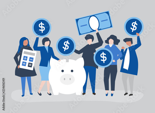Diverse group of people and savings concept illustration