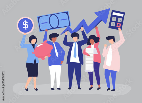 Business people holding financial growth concept illustration