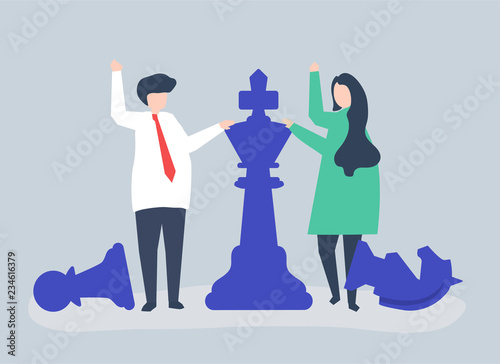Business people with giant chess pieces