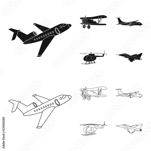 Isolated object of plane and transport symbol. Collection of plane and sky stock vector illustration.