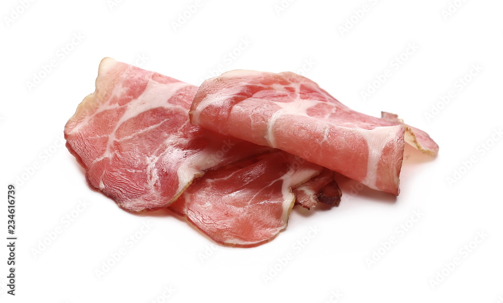 Smoked ham slices isolated on white background Smoked ham slices isolated on white background