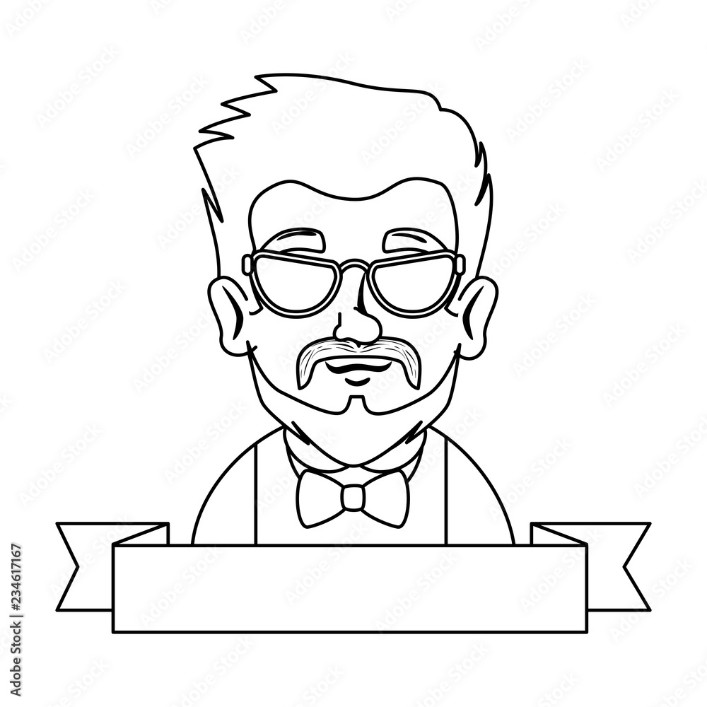 man hipster with mustache and glasses