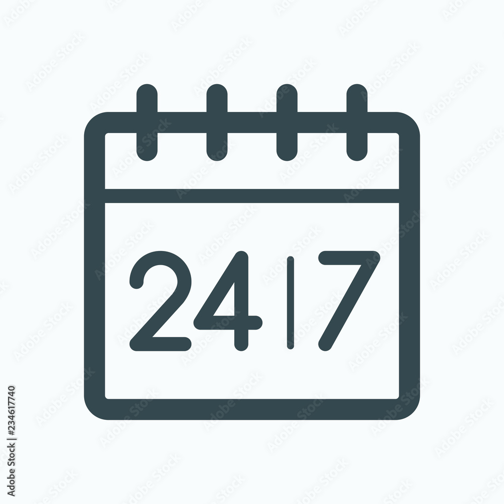 Round-the-clock 24/7 work calendar icon. Calendar vector icon Round-the-clock 24/7 work calendar icon. Calendar vector icon