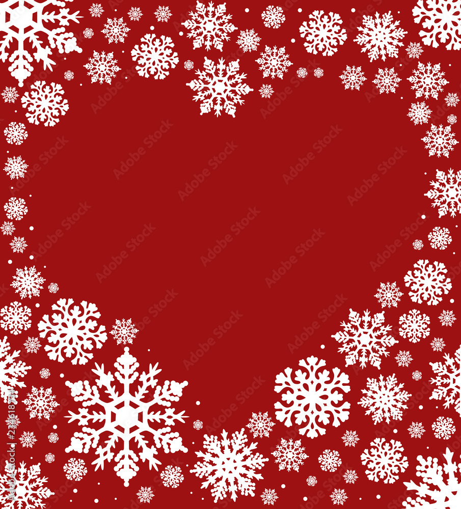heart shape frame from white snowflakes isolated on red heart shape frame from white snowflakes isolated on red