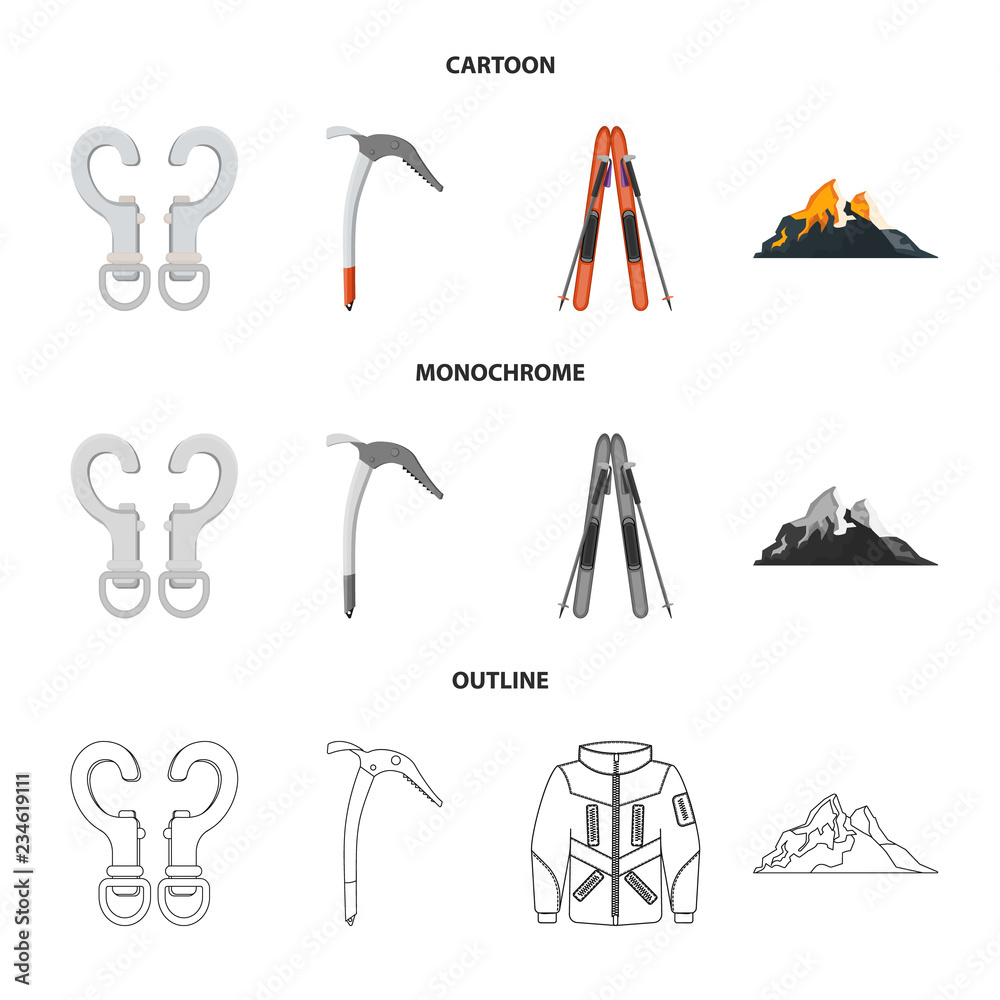 Isolated object of mountaineering and peak logo. Set of mountaineering and camp stock vector illustration. Isolated object of mountaineering and peak logo. Set of mountaineering and camp stock vector illustration.
