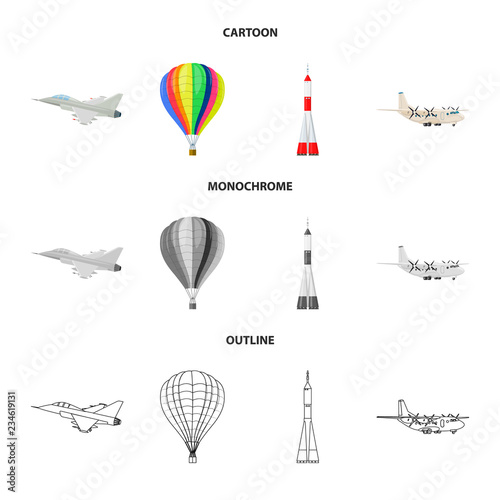 Isolated object of plane and transport sign. Collection of plane and sky stock vector illustration.