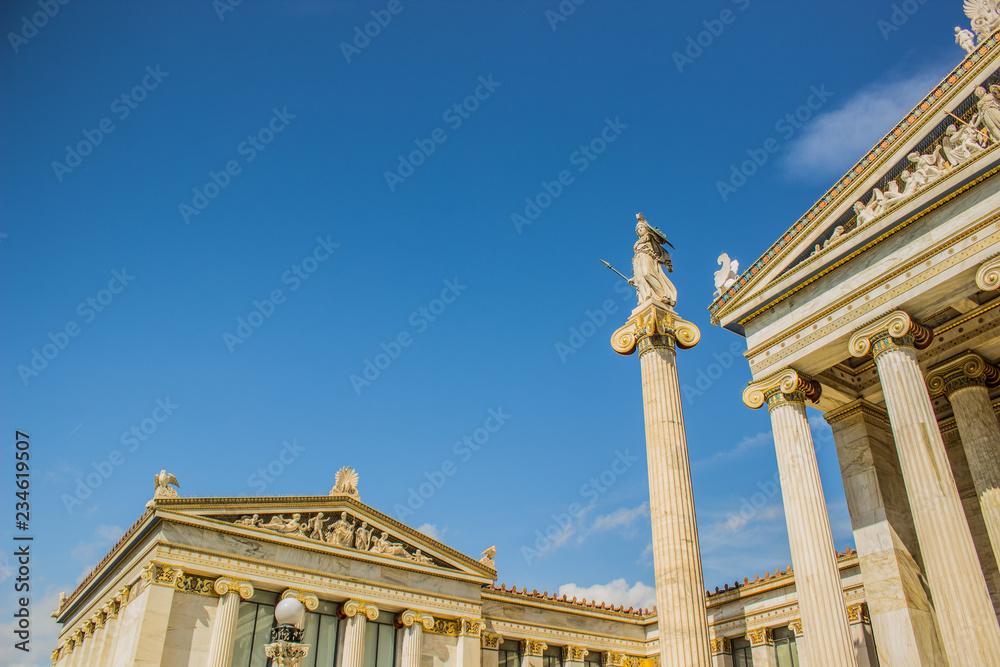 Great example of Roman architecture for tourists marble palace facade complex with columns stairs and statue