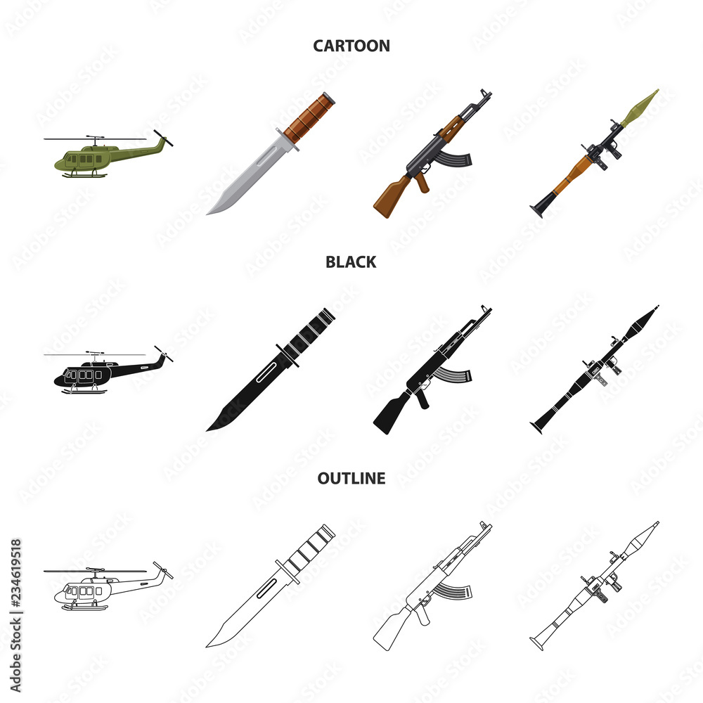 Vector illustration of weapon and gun icon. Set of weapon and army stock symbol for web.