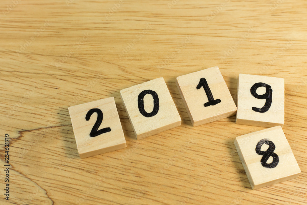 Celebration Time new year 2019 on wood plate.. Celebration Time new year 2019 on wood plate..