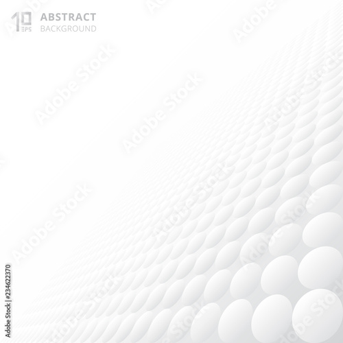 Abstract 3d circles pattern texture repeating gradient white and gray perspective background with copy space.