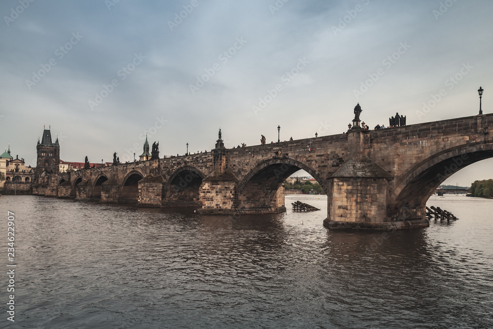 Charles Bridge over Vltava river, old Prague