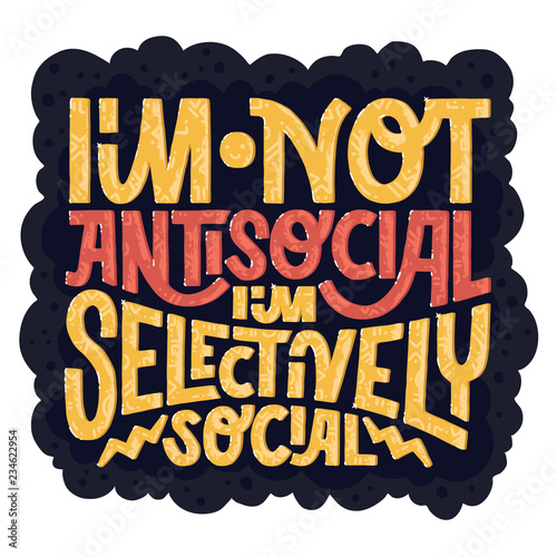 Hand-drawn lettering concept about introvert personality. Connected to introvert problems, social interaction, self awareness. Vector.