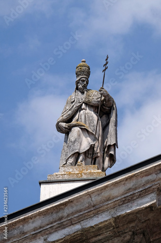 Saint Pope Celestine  statue on facade of the Mantua Cathedral dedicated to Saint Peter  Mantua  Italy 