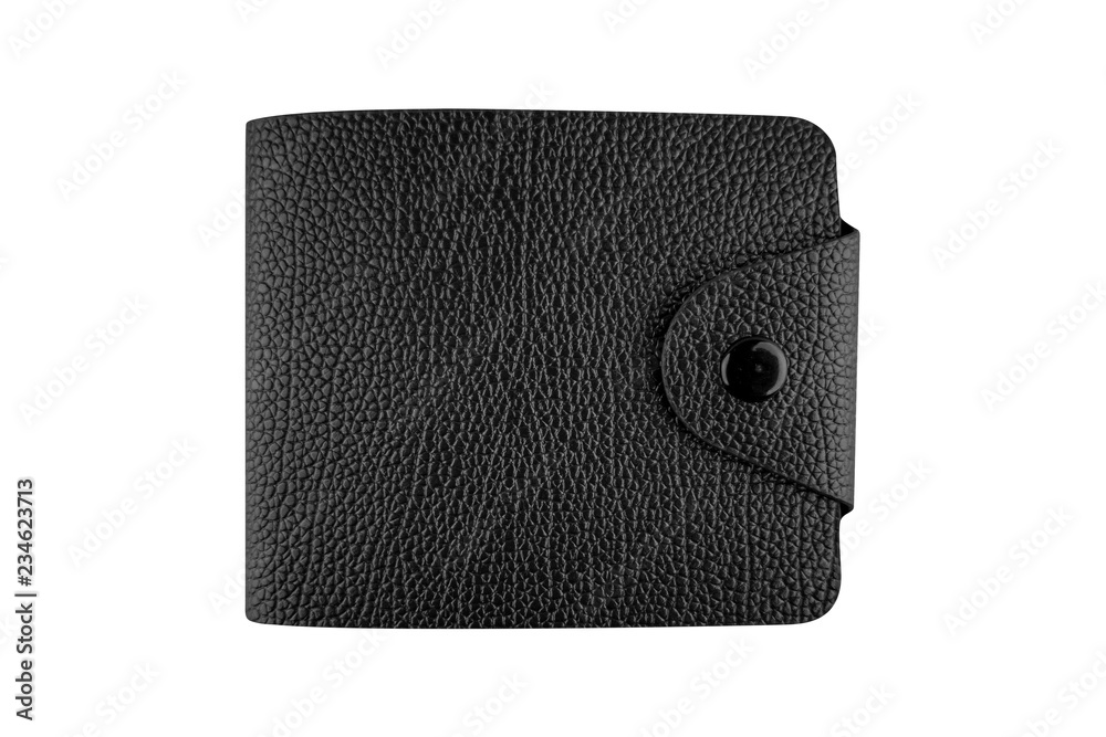 Man black leather wallet. Stylish closed wallet isolated on white background, clipping path included Man black leather wallet. Stylish closed wallet isolated on white background, clipping path included