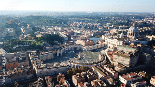 Photography Aerial drone view of Saint Peter's square in front of world's largest church - Papal Basilica of St