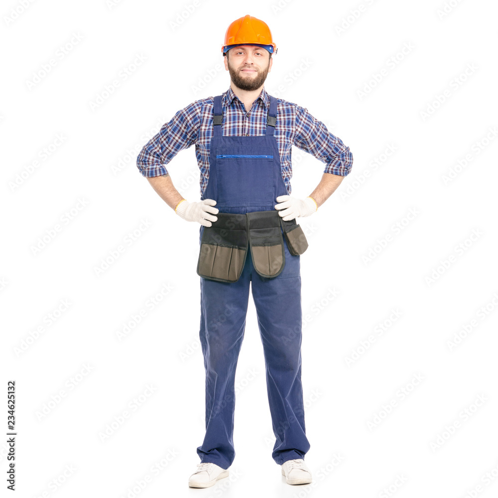 Young man builder industry worker hardhat on white background isolation Young man builder industry worker hardhat on white background isolation