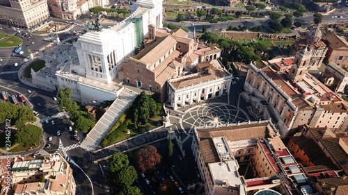 Aerial drone photo of famous Capitoline hill (Campidoglio) which is one of the Seven Hills next to Altar of the fatherland of iconic city of Rome, Italy photo