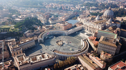Canvas Print Aerial drone view of Saint Peter's square in front of world's largest church - Papal Basilica of St