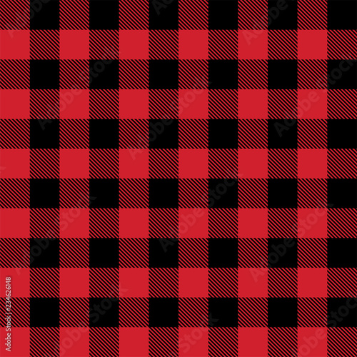 Red and black lumberjack buffalo plaid seamless vector pattern for graphic design and backgrounds photo