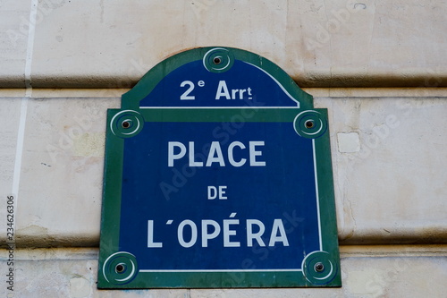 Place de l'Opéra. Paris; France. Plaque de nom de rue.