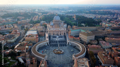 Photography Aerial drone view of Saint Peter's square in front of world's largest church - Papal Basilica of St
