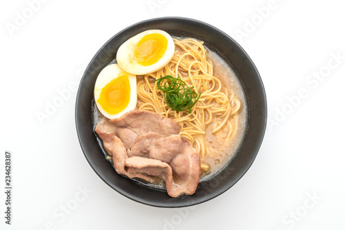 tonkotsu ramen noodles with pork and egg photo