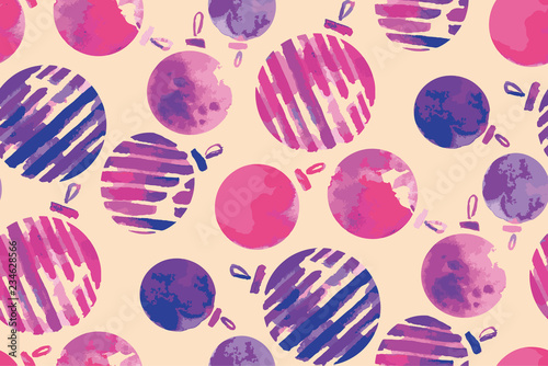 Watercolor Christmas baubles seamless pattern