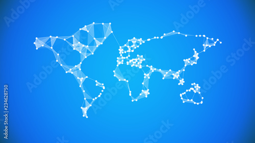 World map connections on blue background