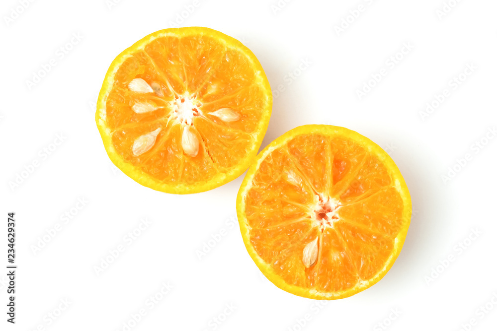 fresh oranges half cut rich in vitamin C isolated top view on white background and clipping path fresh oranges half cut rich in vitamin C isolated top view on white background and clipping path