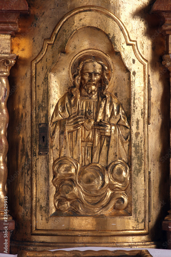Obraz premium Jesus, the door of the tabernacle on the altar in the chapel of the castle in Klenovnik, Croatia