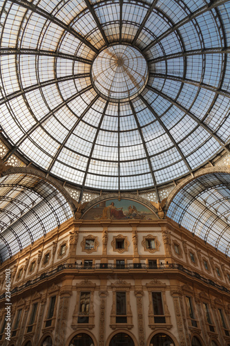 ITALY  MILAN - November 2018  glass couple ceiling Interior view of Vittorio Emanuele II.