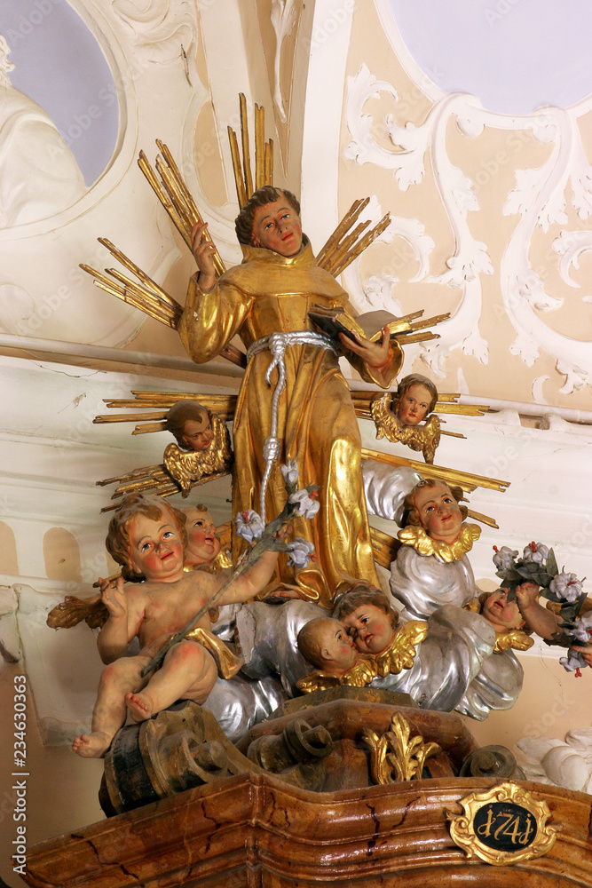 Saint Anthony of Padua, statue on pulpit in the chapel of the castle in Klenovnik, Croatia