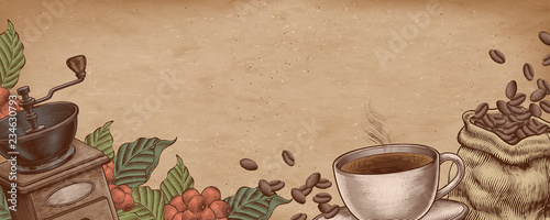 Coffee woodcut banner