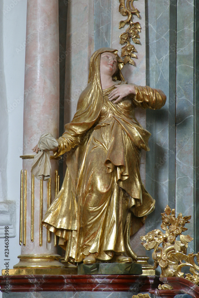Virgin Mary statue on the altar of Holy Cross in the church of Immaculate Conception in Lepoglava, Croatia