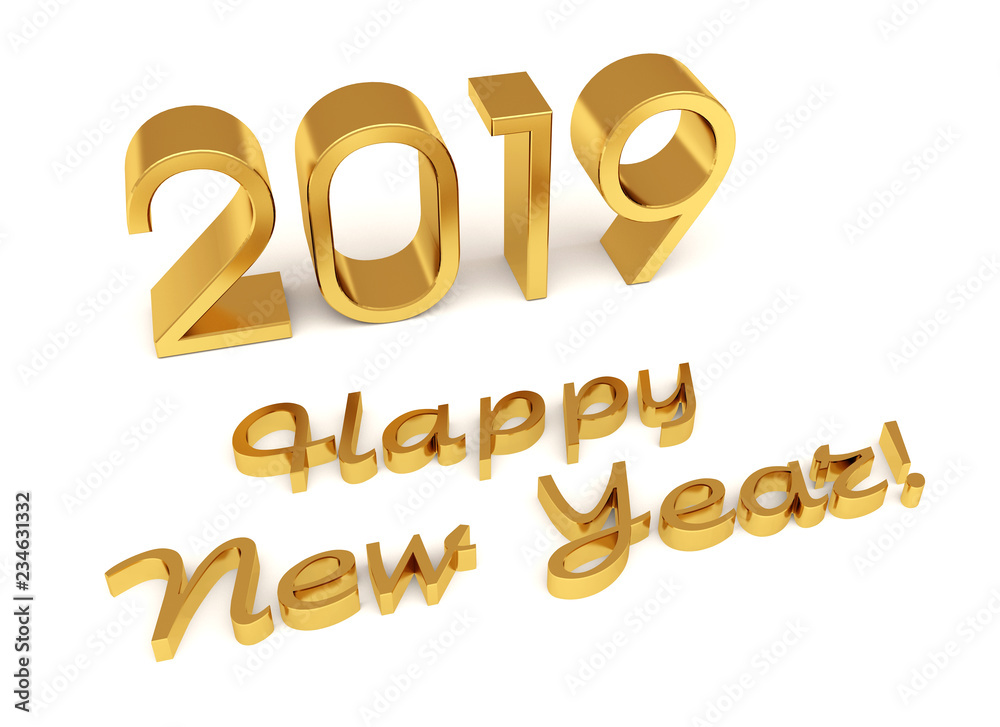 New year gold glossy 3D figures and letters with Christmas decorations on a white background New year gold glossy 3D figures and letters with Christmas decorations on a white background
