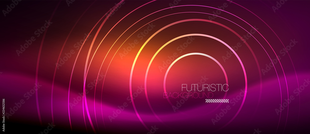 Neon glowing techno lines, hi-tech futuristic abstract background template with square shapes