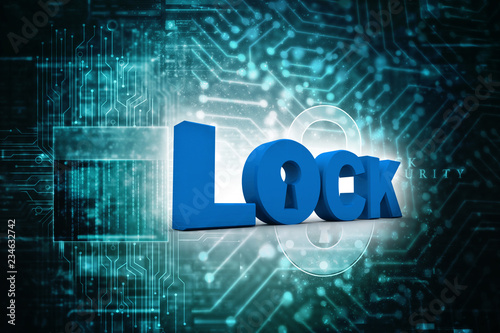 3d illustration Safety concept: Closed Padlock on digital background