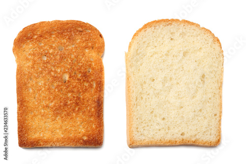 two slices toast bread isolated on white background