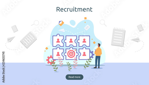 online recruitment or Job hiring concept with tiny people character. select a resume process. agency interview. template for web landing page, banner, presentation, social media. Vector illustration