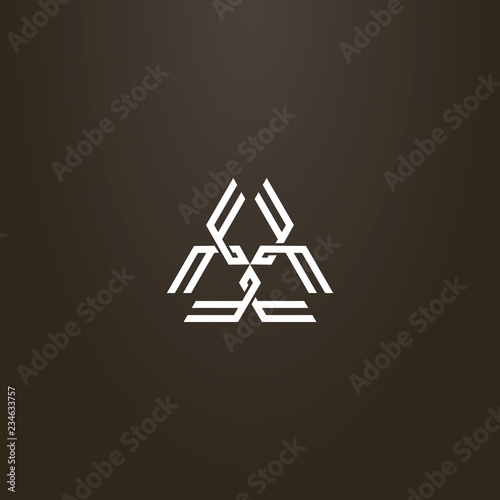 white sign on a black background. vector geometric flat art sign of three abstract folk ornament elements