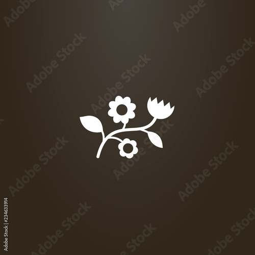white sign on a black background. vector outline sign of wildflower or flower branch shape