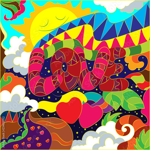 Abstract color illustration on the theme of love. Vector illustration in doodle style.