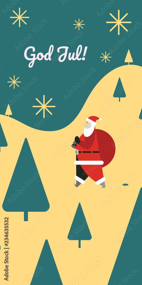 God Jul, which is swedish or norwegian and means Merry christmas and Happy new year 2019 with santa claus. God Jul, which is swedish or norwegian and means Merry christmas and Happy new year 2019 with santa claus.